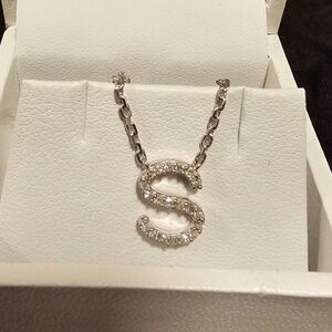 EFFY ENY Diamond “S” Initial Pendant Necklace Sterling Silver Gorgeous!